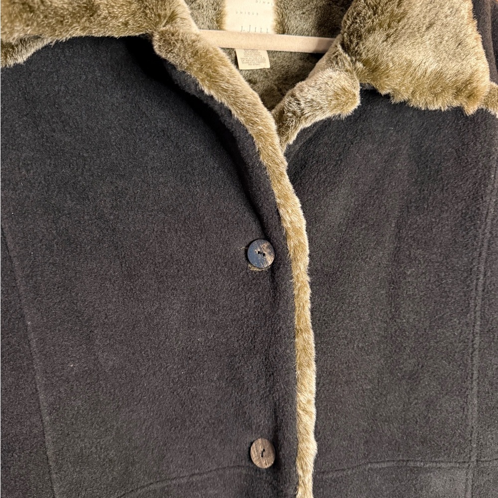 J. Jill Faux Fur Lined Wool Blend Coat Womens Size Large Tall - Picture 3 of 9